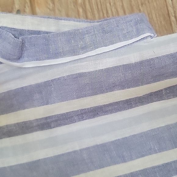 beach lunch lounge Blue and White Striped Linen Blend Button Down Size Small - Picture 4 of 5